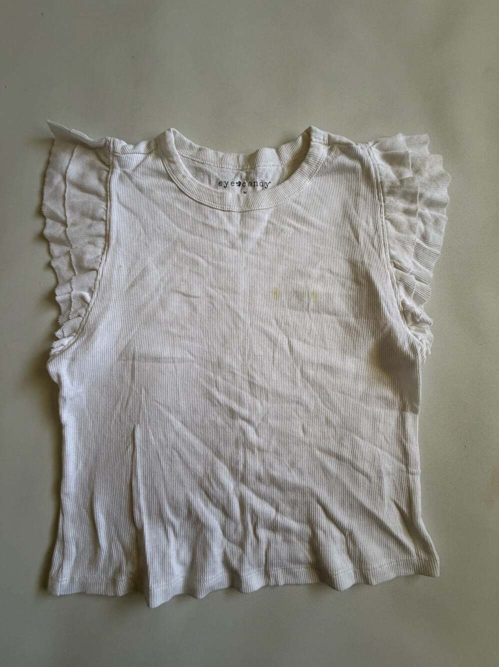Eye Candy White  Short Cotton Ruffle Flutter Sleeve Top Shirt Medium M Y2K